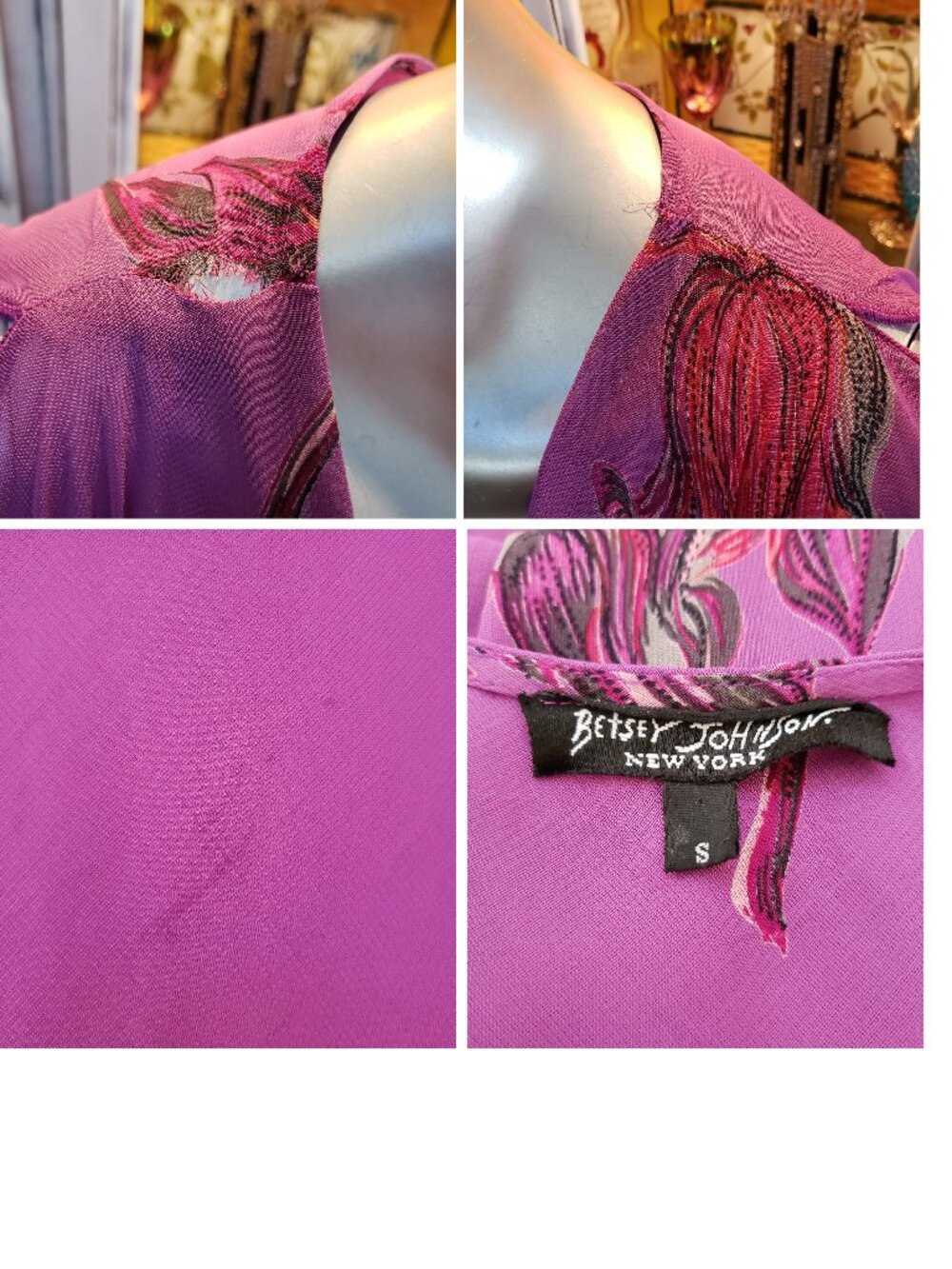 Vintage Betsey Johnson New York 90s Sheer Purple Floral Rose Midi Slip Dress - Picture 14 of 14